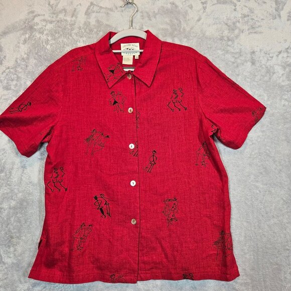 Country Wear Linen midi tank dress blouse set Womens S Red prairie beachy shell - Picture 9 of 13